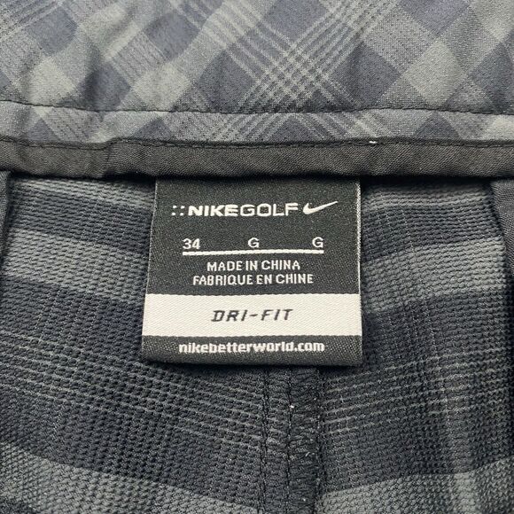 Nike GOLF Dri-Fit CORE Gray Black Plaid Flat Front Shorts Sz 34 Poly Stretch - Picture 6 of 11